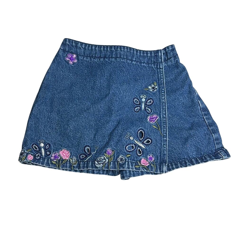 Jenni by Jennifer Moore Embroidered Denim Skort with Floral Butterfly Design PP6